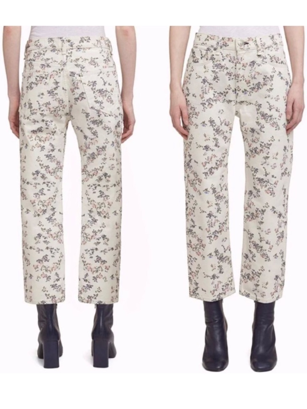 Rag & Bone Ellie High Rise Cropped Jeans in Micro Floral White Sz 30